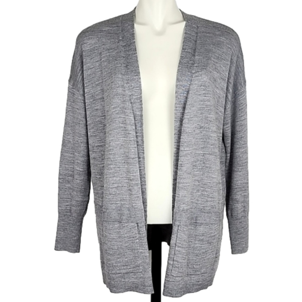 Max Studio Women's Knit Merino Wool Blend Open Front Cardigan Heathered Grey M
